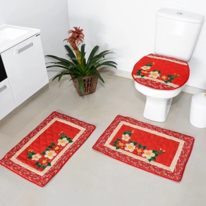 JOGO DE BANHEIRO FLOR VERMELHA 3 PEÇAS