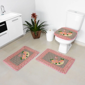 JOGO DE BANHEIRO GUARDA CHUVA CAMURSA COM ROSE 3 PEÇAS